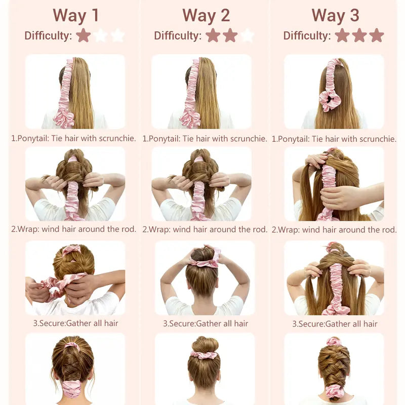 Large Satin Heatless Hair Curler for Long Thick Hair - Hairstyles Ideas, Overnight Sleep-In Design, Damage-Free Waves, Built-In Scrunchie, Blush Pink,familyfun