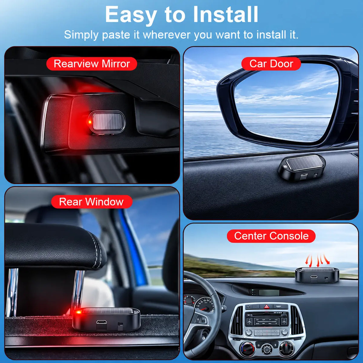 Solar Powered Fake Car Alarm Light, Auto Light Sensor LED Simulated Security Warning Flashing Light, No Wiring DIY Car Anti-Theft Dummy Alarm Lamp