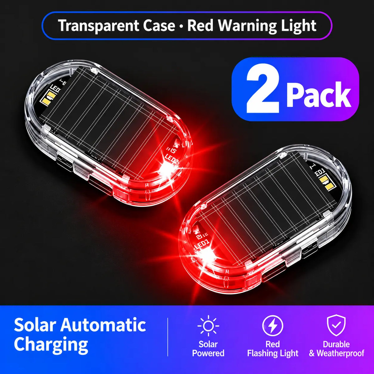 Solar Powered Fake Car Alarm Light, Auto Light Sensor LED Simulated Security Warning Flashing Light, No Wiring DIY Car Anti-Theft Dummy Alarm Lamp