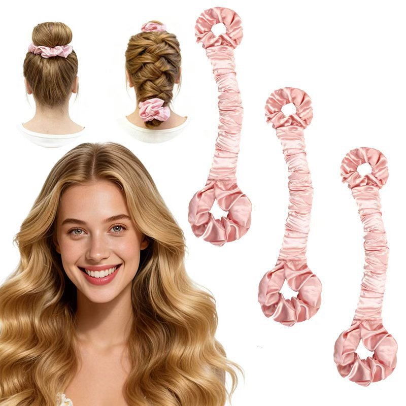 Large Satin Heatless Hair Curler for Long Thick Hair - Hairstyles Ideas, Overnight Sleep-In Design, Damage-Free Waves, Built-In Scrunchie, Blush Pink,familyfun