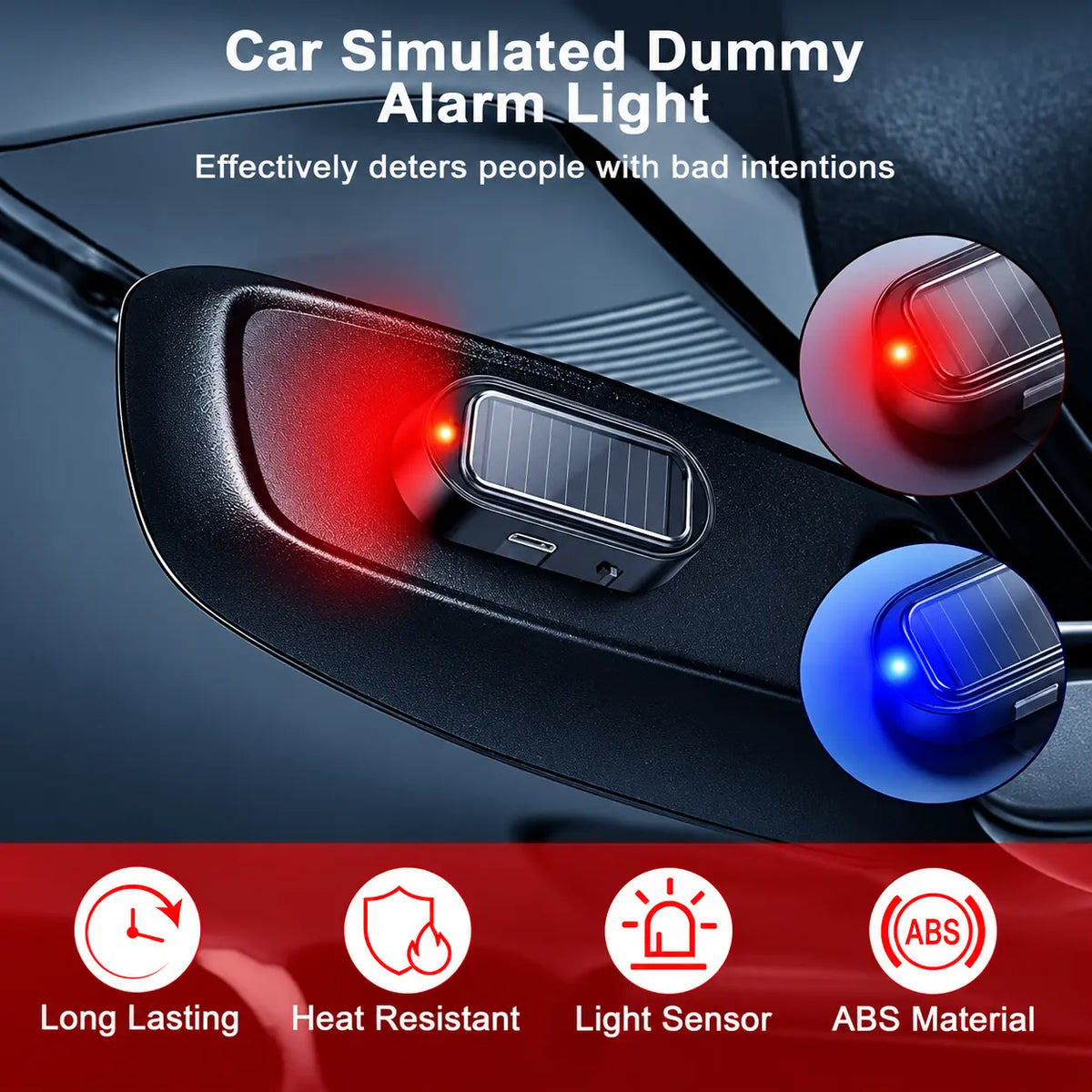 Solar Powered Fake Car Alarm Light, Auto Light Sensor LED Simulated Security Warning Flashing Light, No Wiring DIY Car Anti-Theft Dummy Alarm Lamp