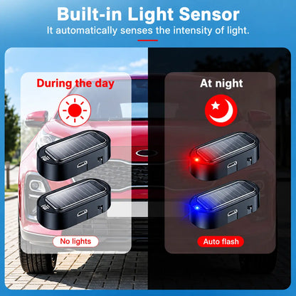 Solar Powered Fake Car Alarm Light, Auto Light Sensor LED Simulated Security Warning Flashing Light, No Wiring DIY Car Anti-Theft Dummy Alarm Lamp