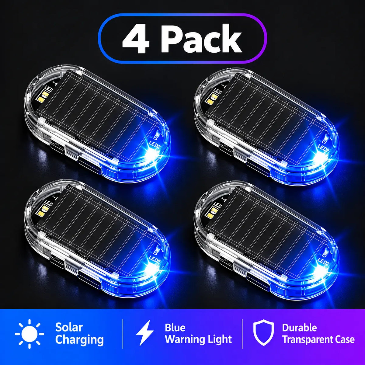Solar Powered Fake Car Alarm Light, Auto Light Sensor LED Simulated Security Warning Flashing Light, No Wiring DIY Car Anti-Theft Dummy Alarm Lamp