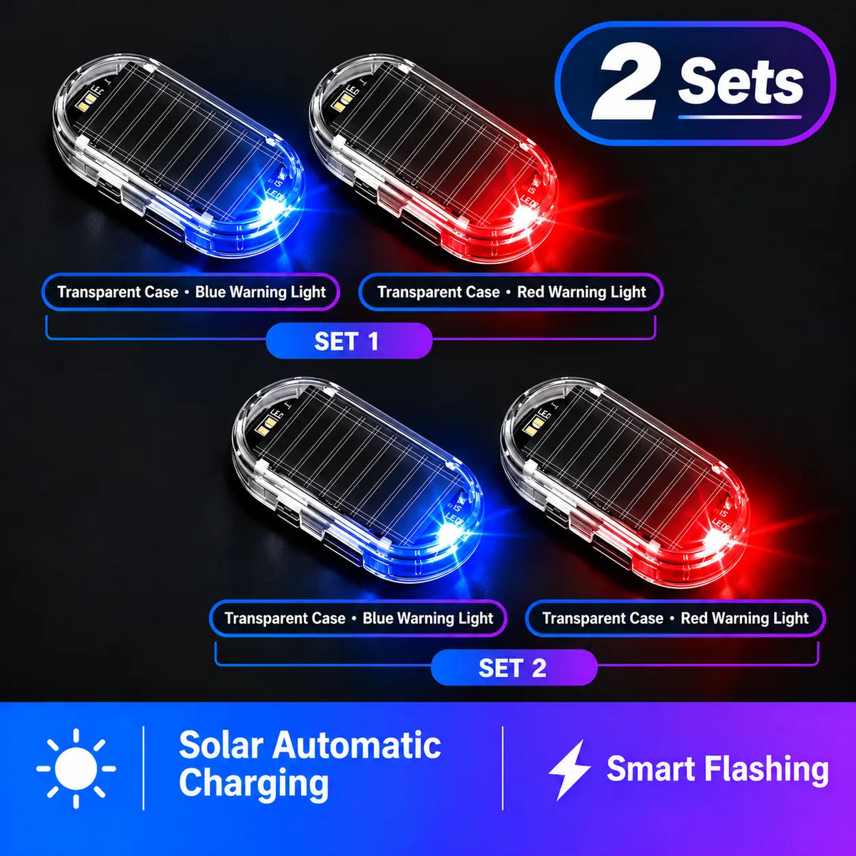 Solar Powered Fake Car Alarm Light, Auto Light Sensor LED Simulated Security Warning Flashing Light, No Wiring DIY Car Anti-Theft Dummy Alarm Lamp
